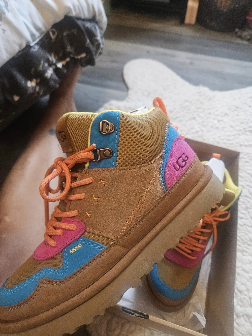 UGG Kids' Multi-Color Suede & Mesh High-Top Sneaker - Brown/Blue/Pink